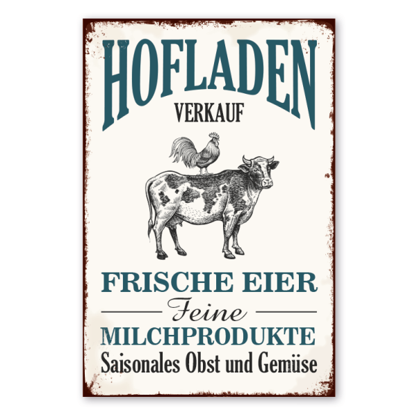Retro Farmhouse Schild Hofladen Verkauf - Frische Eier - Feine Milchprodukte - Obst und Gemüse