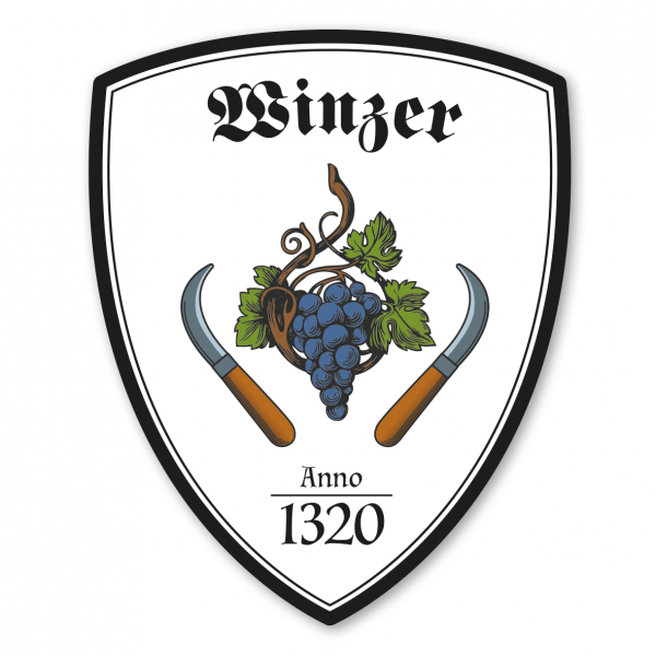 Maibaumschild / Zunftwappen Winzer (blaue Trauben) mit Zunftnamen, Gründungsjahr oder Ihrem Wunschtext - Wappen W