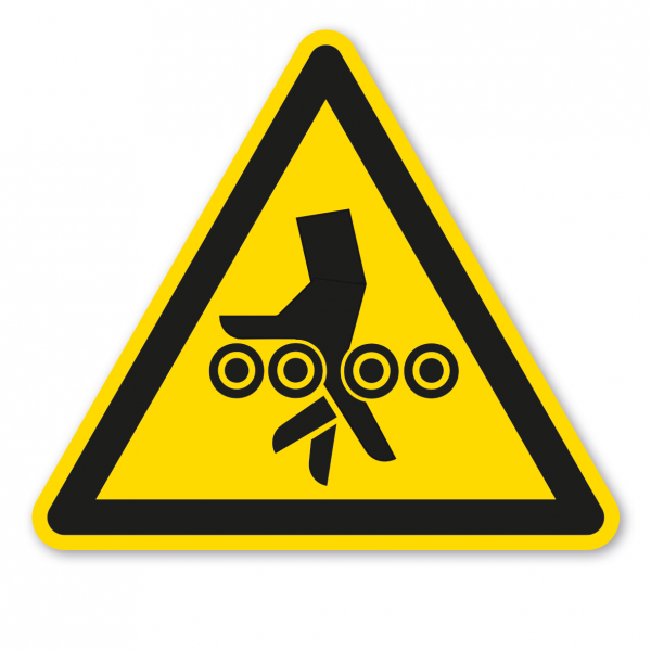 Warnzeichen Warnung vor Handverletzungen bei Einzugsgefahr durch Walzen