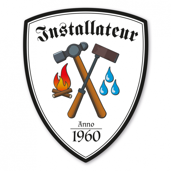 Maibaumschild / Zunftwappen Installateur - Heizungsbauer - Sanitär mit Zunftnamen, Gründungsjahr oder Ihrem Wunschtext - Wappen W