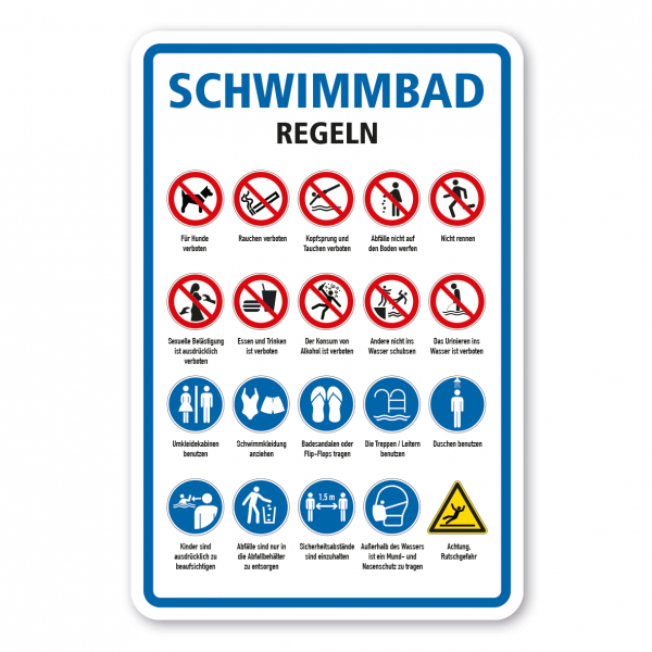 Schild Schwimmbadregeln – Hinweise und Verhaltensregeln im Schwimmbad und an Pools