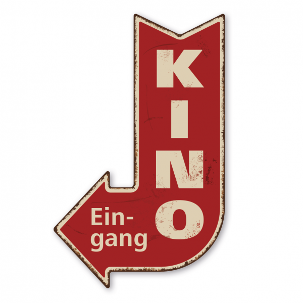 Retroschild / Vintage-Pfeilwegweiser Kino - Eingang - links- oder rechtsweisend mit 3 Löchern zum Aufhängen