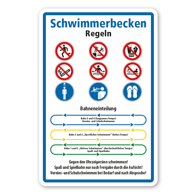PoolSchild SchwimmerbeckenRegeln Bahneinteilung mit