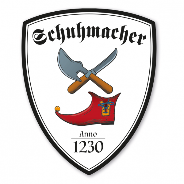 Maibaumschild / Zunftwappen Schuhmacher - ohne Pfeil - mit Zunftnamen, Gründungsjahr oder Ihrem Wunschtext - Wappen W