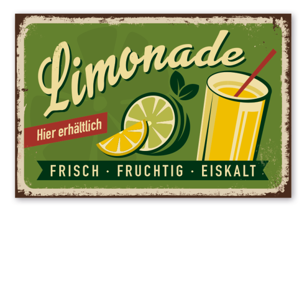 Retro Schild Limonade - Frisch - Fruchtig - Eiskalt