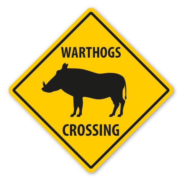 Warnschild Warthogs (Warzenschweine) crossing - mit und ohne Text