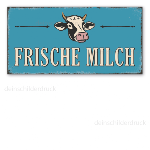 Hofschild in Retro-Ausführung – Frische Milch – mit Abbildung Kuh