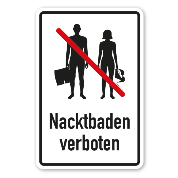 Hinweisschild Nacktbaden verboten - mit Symbol