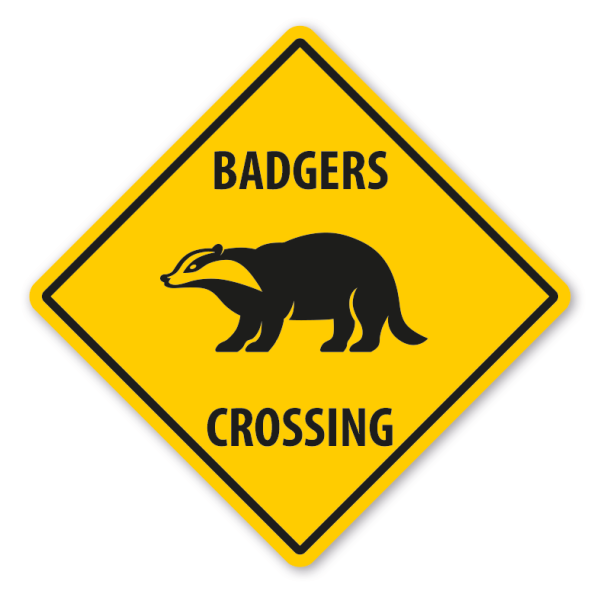 Warnschild Badgers (Dachse) crossing - mit und ohne Text
