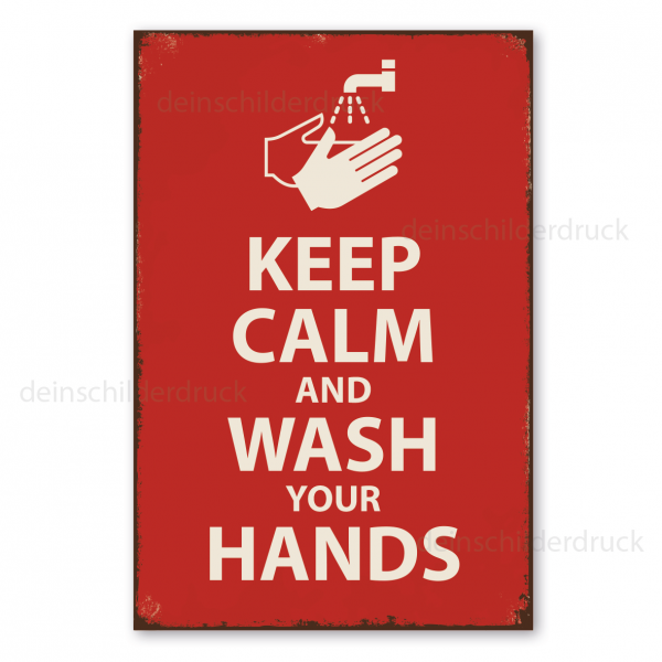 Retro Schild Keep calm and wash your hands
