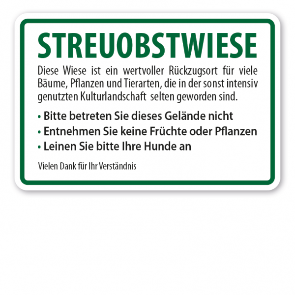 Schild Streuobstwiese - Diese Wiese ist ein wertvoller Rückzugsort für viele Bäume, Pflanzen und Tierarten