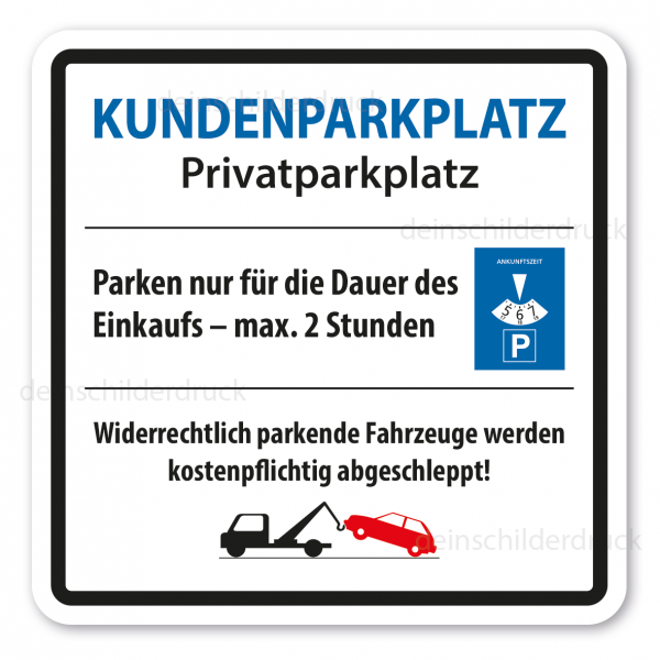 Parkplatzschild Privatparkplatz - Sensorüberwacht - Parken nur in  gekennzeichneten Flächen max. 60 Minuten