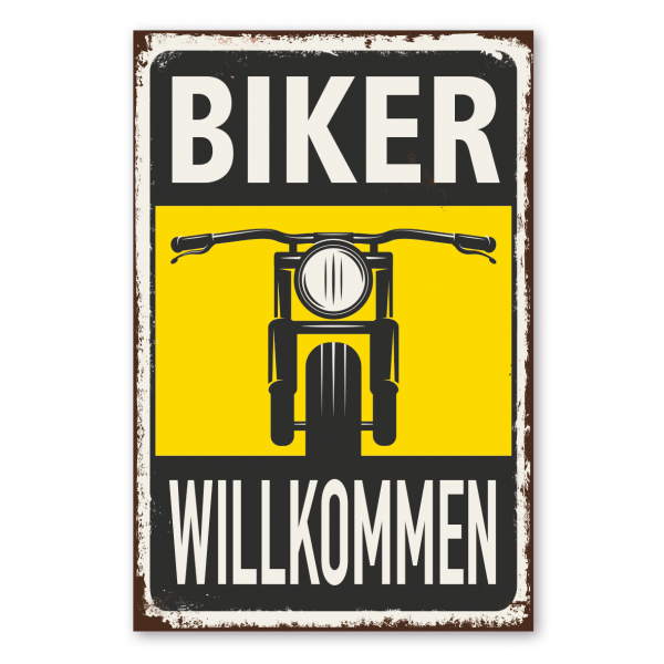 Retroschild / Vintage-Parkschild Biker willkommen - gelb