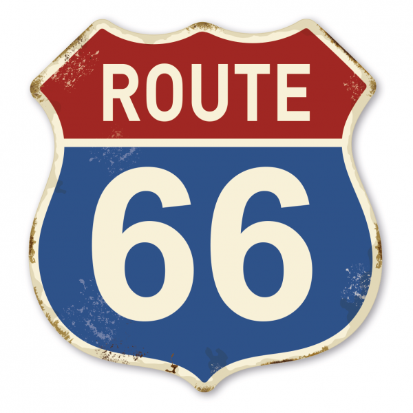 Retroschild/Vintage-Straßenschild Route 66 in 3 Farbvarianten