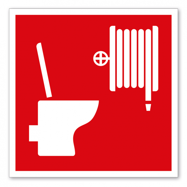 Brandschutzzeichen Standort Toilette mit Löschschlauch
