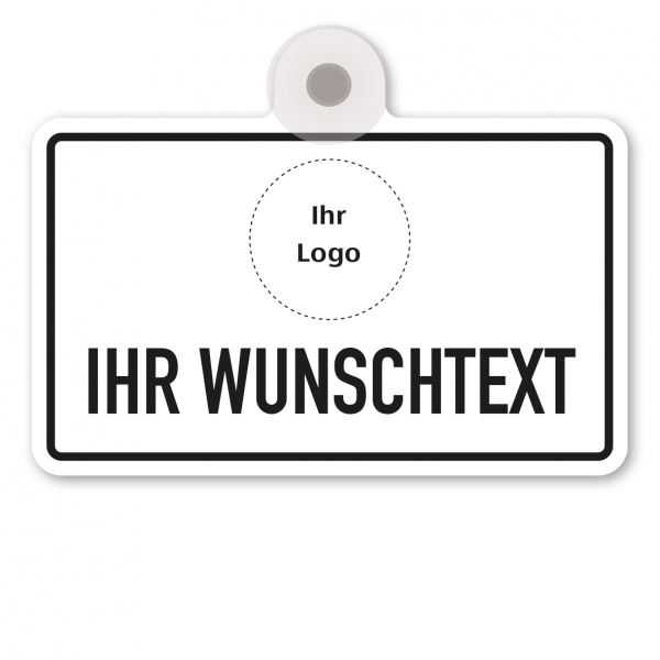 Saugnapfschild mit Ihrem Wunschtext und Wunschlogo - für Glastüren und andere glatte Flächen – 200 x 150 mm