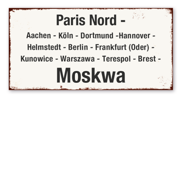 Retroschild / Vintage - Zuglaufschild Paris Nord - Moskwa - auch mit Ihrem Wunschtext – Zugschild