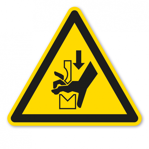 Warnzeichen Warnung vor Quetschgefahr der Hand zwischen den Werkzeugen einer Presse – ISO 7010 - W030