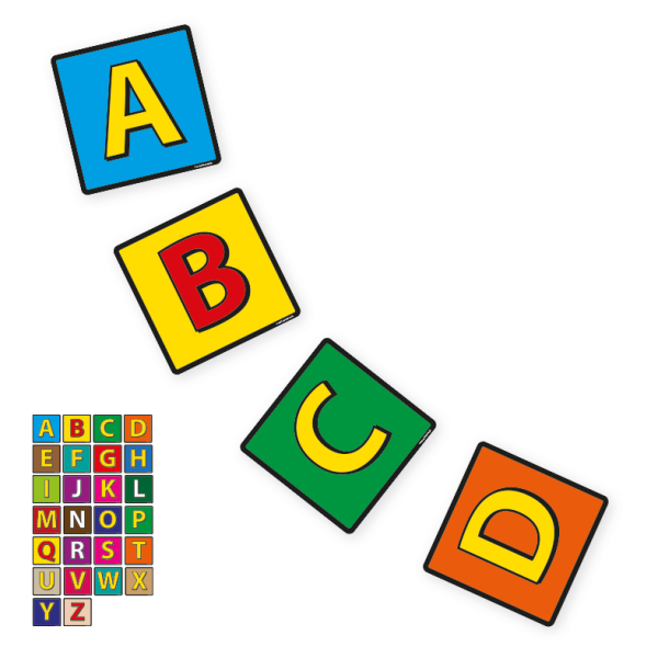 Mehrteiliger Bodenkleber - Bunte Quadrate mit Alphabet A-Z - Bewegungspfad-Set - BWP-01-SET-39