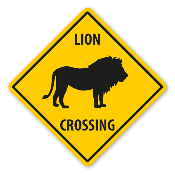 Warnschild Lion (Löwe) crossing - mit und ohne Text