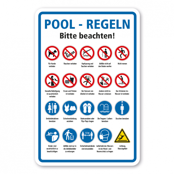 Schild Pool-Regeln – Hinweise und Verhaltensregeln an Pools