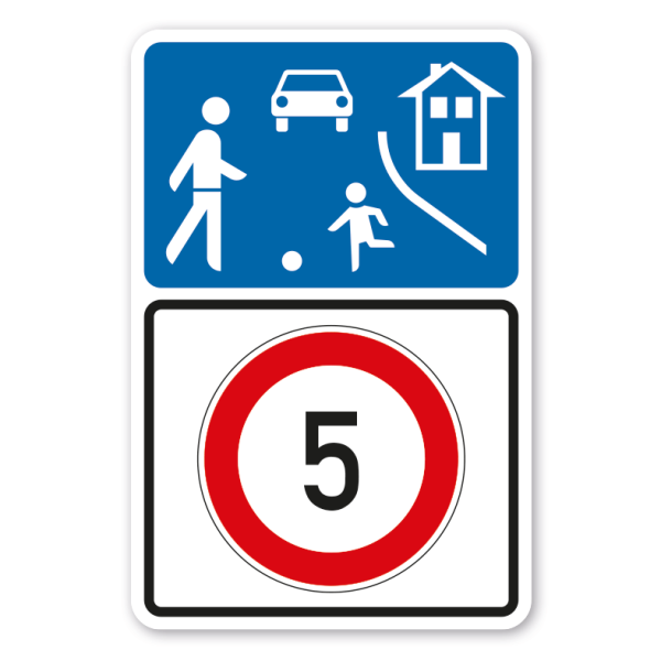 Schild zur Verkehrsberuhigung - Verkehrsberuhigter Bereich 5 km/h - Kombi