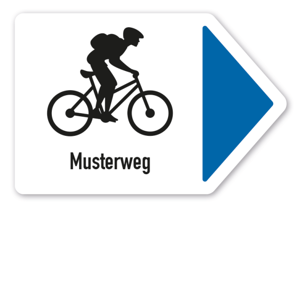 Pfeilschild zur Kennzeichnung von Radwegen in 7 Farben mit Wunschtext – rechtsweisend