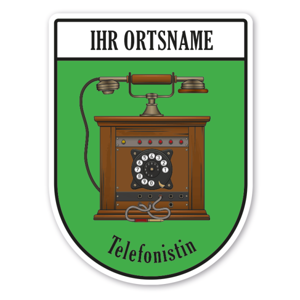 Maibaumschild / Zunftwappen Telefonistin mit Zunftnamen, Ortsnamen oder Ihrem Wunschtext - Wappen BL