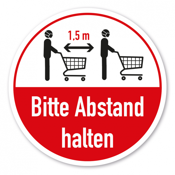 Hygienehinweis Bitte 1,5 m Abstand halten - mit Einkaufswagen - als Aufkleber, Bodenkleber (rutschsicher) oder Schild