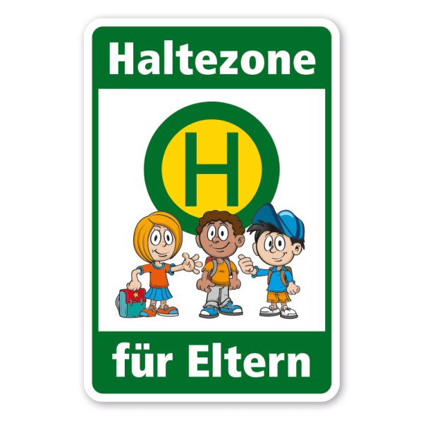 Hinweisschild - Elterntaxi - Haltezone für Eltern - mit drei Kindern