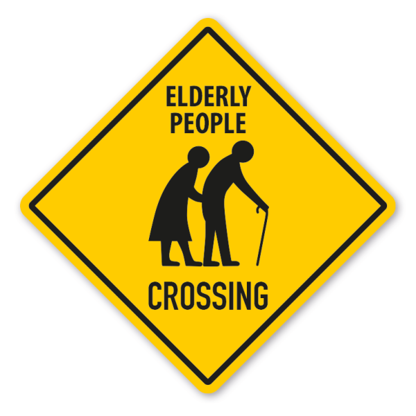 Warnschild Elderly People crossing - mit und ohne Text