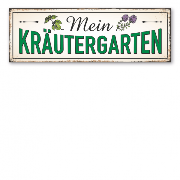 Retroschild / Vintage-Schild Mein Kräutergarten – mit Abbildungen Kräuter