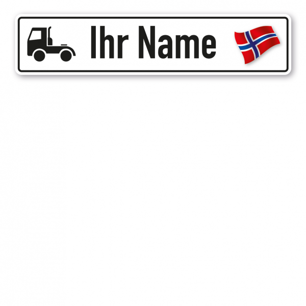 Truck / LKW - Schild mit Wunschtext und Landesflagge - Norwegen