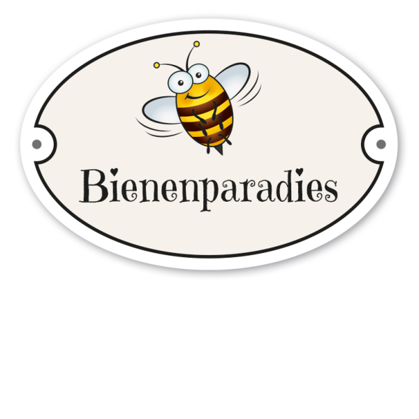 Bienenschild Bienenparadies – ovale Ausführung mit 2 Löchern
