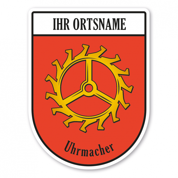 Maibaumschild / Zunftwappen Uhrmacher mit Zunftnamen, Ortsnamen oder Ihrem Wunschtext - Wappen BL