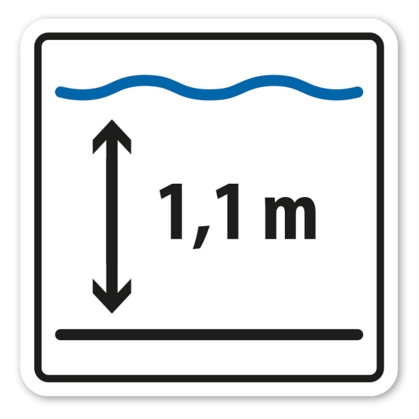 Informationsschild Wassertiefe - 1,1 m oder individuelle Angabe