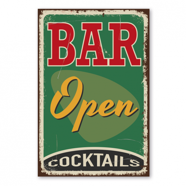 Retroschild / Vintage-Gastronomieschild Bar open - Cocktails