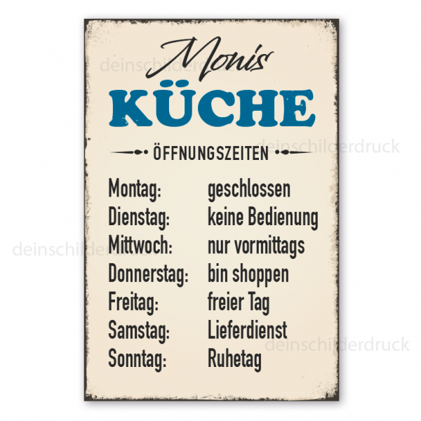 Retro Schild Küche - mit Ihrem Namenseindruck – Küchenschild