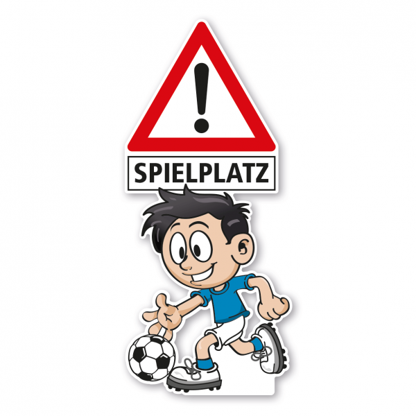 Kinderschild als Standfigur - Achtung Spielplatz - mit Fußballspieler - Schilderserie SP-01