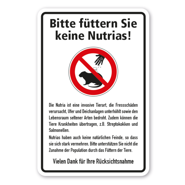 Verbotsschild Bitte füttern Sie keine Nutrias - Kombi
