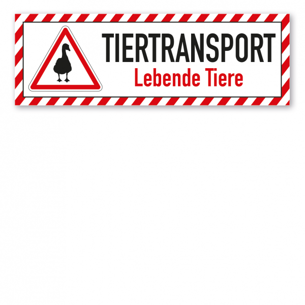 Schild für Tiertransporte - Tiertransport - Lebende Tiere - Gänse - mit roter Warnstreifenumrandung und Warnsymbol