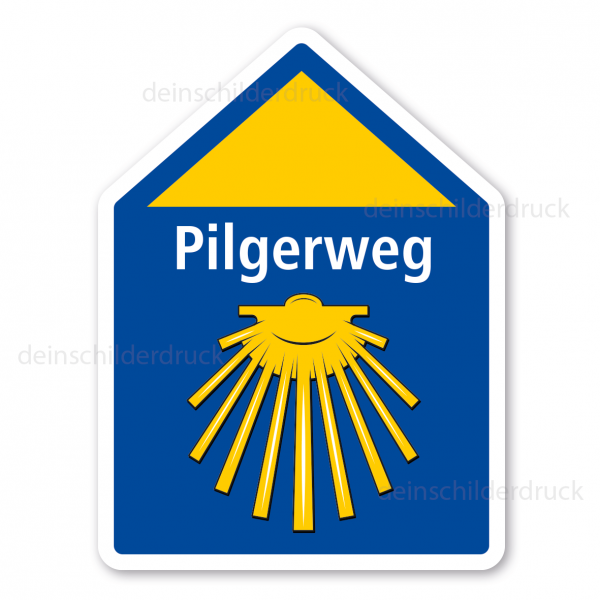 Pfeilschild Pilgerweg mit Jakobsmuschel – geradeaus