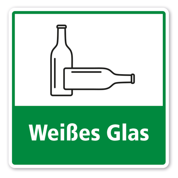 Schild zur Abfalltrennung - Weißes Glas