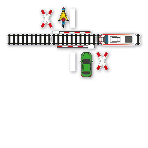 Mehrteiliger Bodenkleber - Bahnübergang mit Schranken - Bewegungspfad-Set - BWP-02-SET-02 – Verkehrserziehung