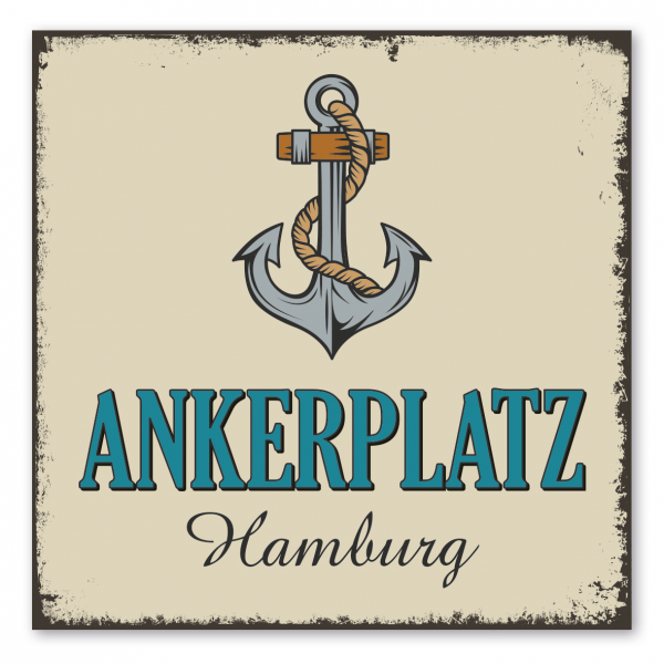 Retroschild / Vintage-Schild Ankerplatz - mit Ihrem Ortsnamen – Ankerschild