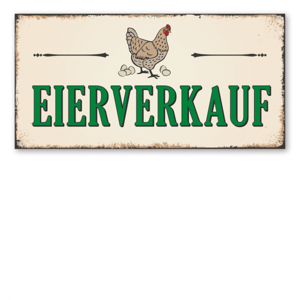 Hofschild in Retro-Ausführung – Eierverkauf – mit Abbildung Huhn