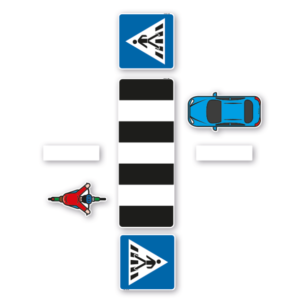 Mehrteiliger Bodenkleber - Fußgängerüberweg - Zebrastreifen mit Verkehrszeichen - Bewegungspfad-Set - BWP-02-SET-06 – Verkehrserziehung