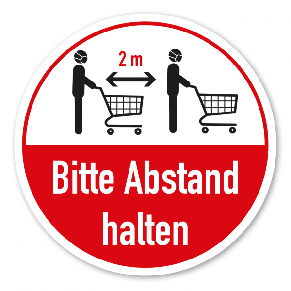 Hygienehinweis Bitte 2 m Abstand halten - mit Einkaufswagen - als Aufkleber, Bodenkleber (rutschsicher) oder Schild