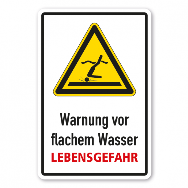 Warnschild Warnung vor flachem Wasser - Lebensgefahr - Kombi - ISO 20712-1 - WSW006-K-02