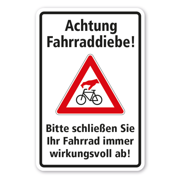 Verkehrsschild Achtung Fahrraddiebe - Bitte schließen Sie Ihr Fahrrad immer wirkungsvoll ab